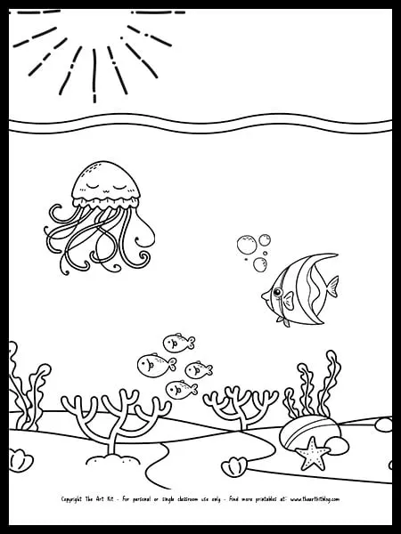 Free printable ocean coloring page â the art kit