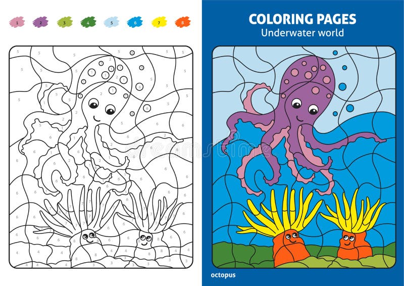 Underwater world coloring page for kids octopus stock vector