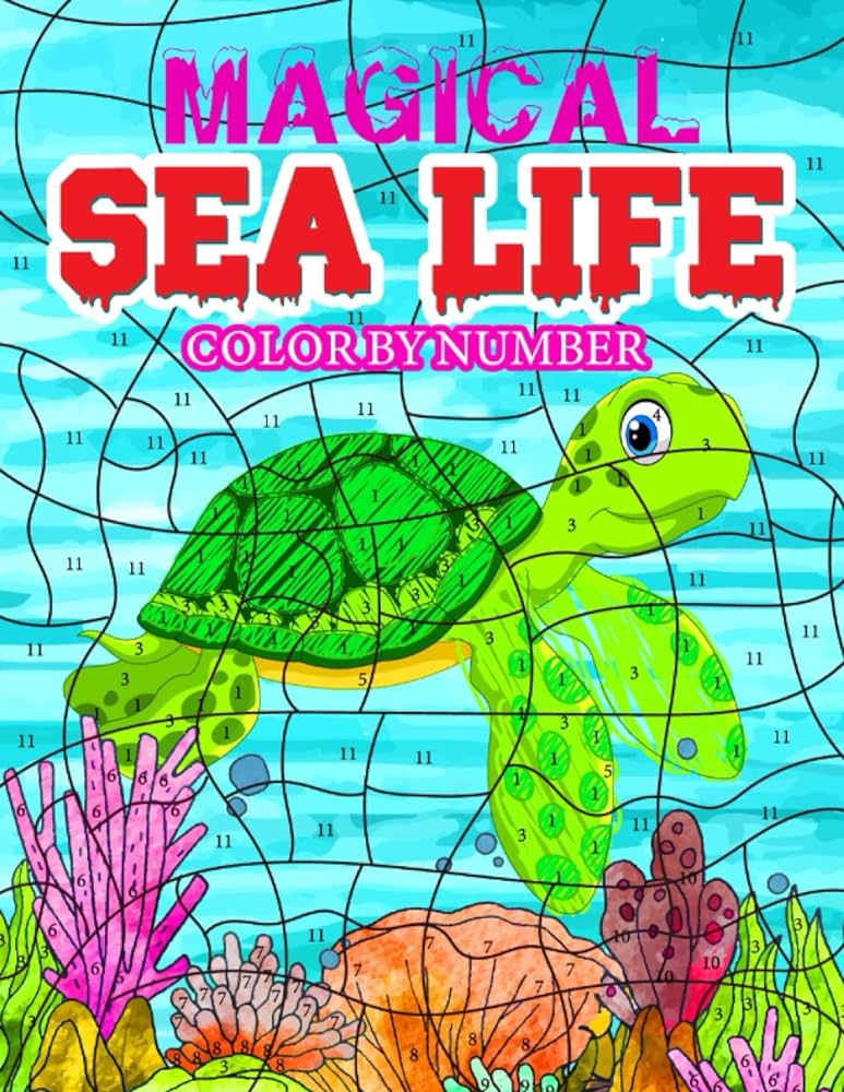 Magical sea life color by number for kids