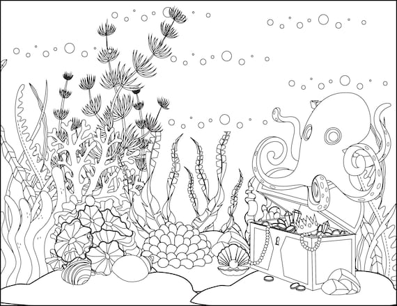 Coloring book pages different ocean themed pages