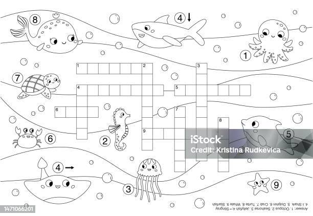Vector christmas black and white crossword puzzle for kids simple quiz with winter holiday objects for children educational activity or coloring page with traditional new year elements stock illustration