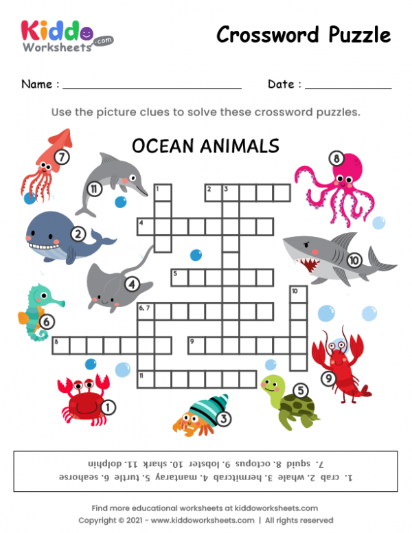 Free printable puzzle ocean animals worksheet