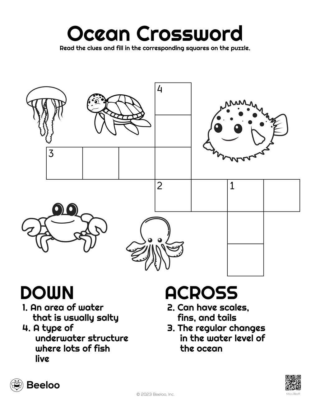 Ocean crossword â printable crafts and activities for kids