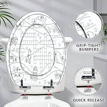 D sea ocean animals crossword coloring page educational for kids cute resin elongated toilet seat with cover quiet close quick release hinges decorative toilet seat easy to clean install home decor