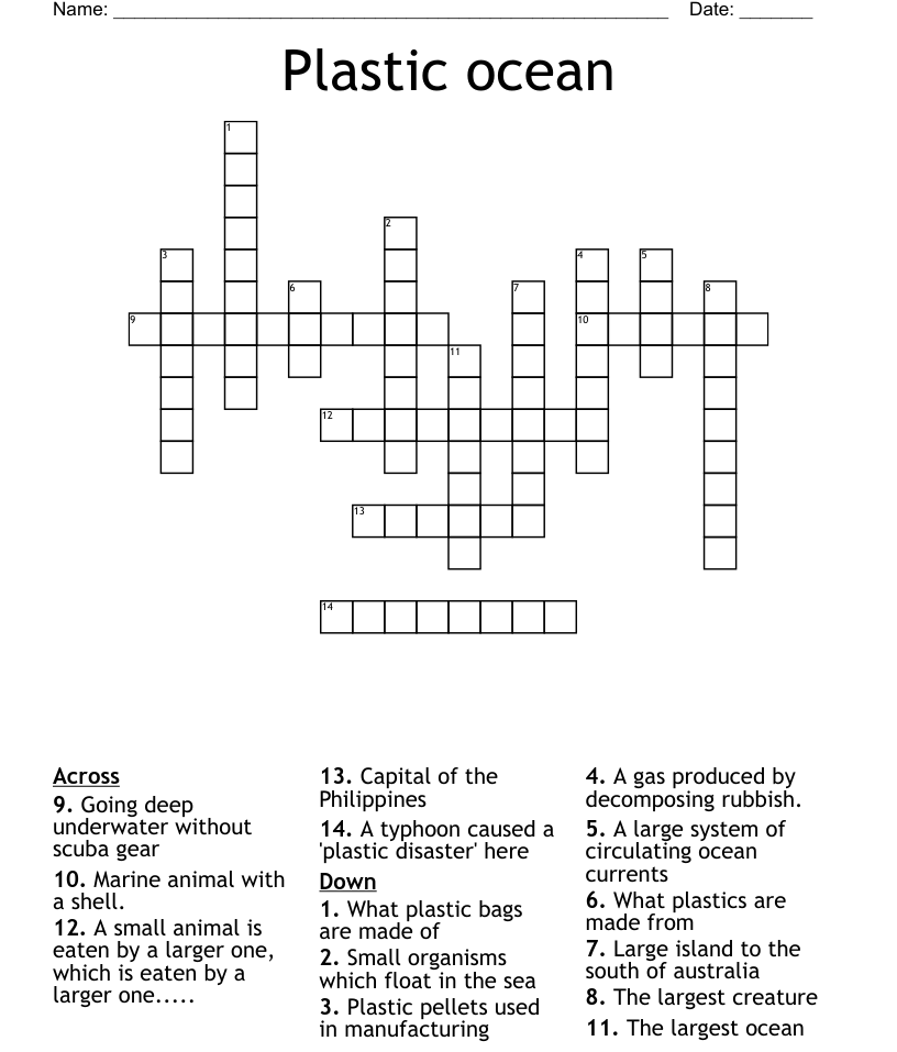 Plastic ocean crossword