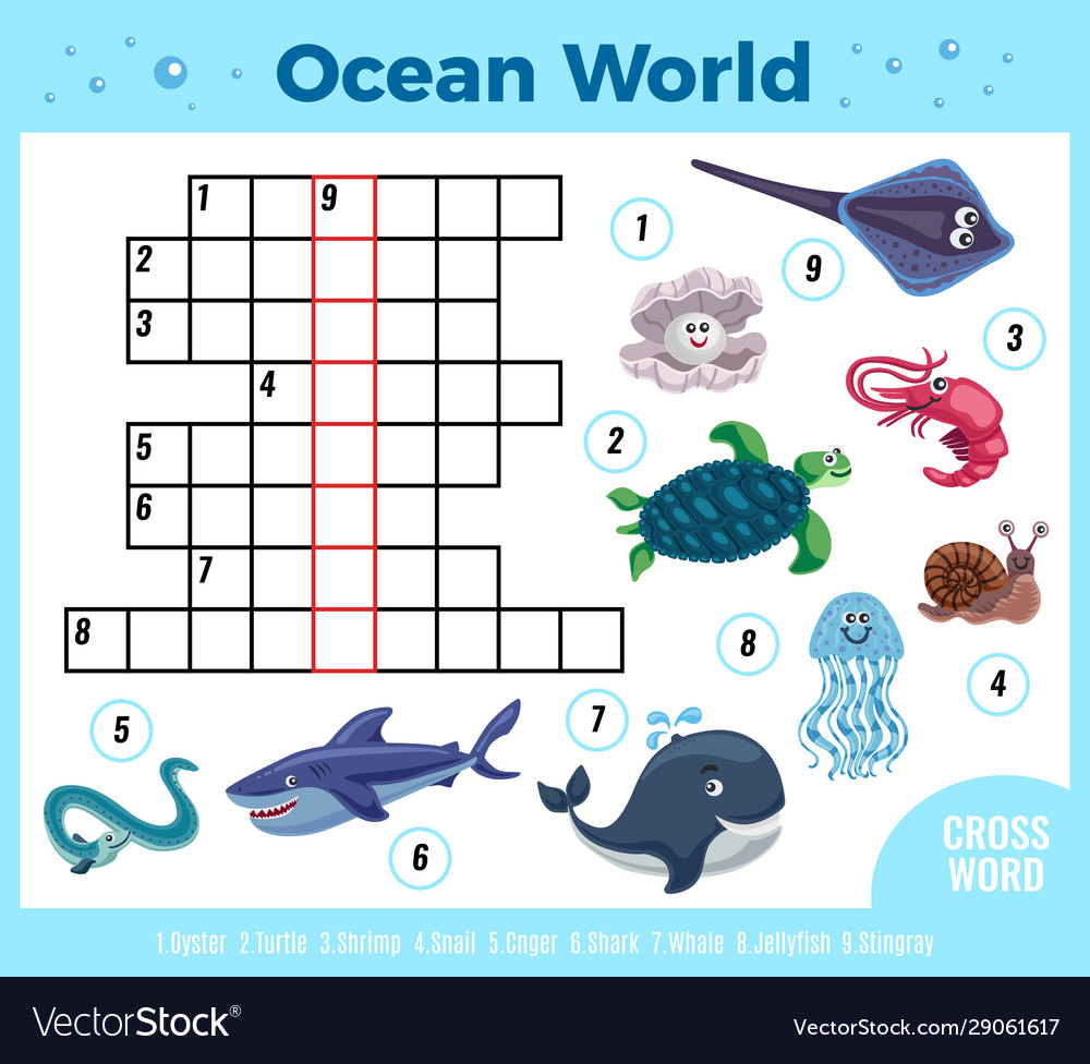 Sea animals crossword position royalty free vector image