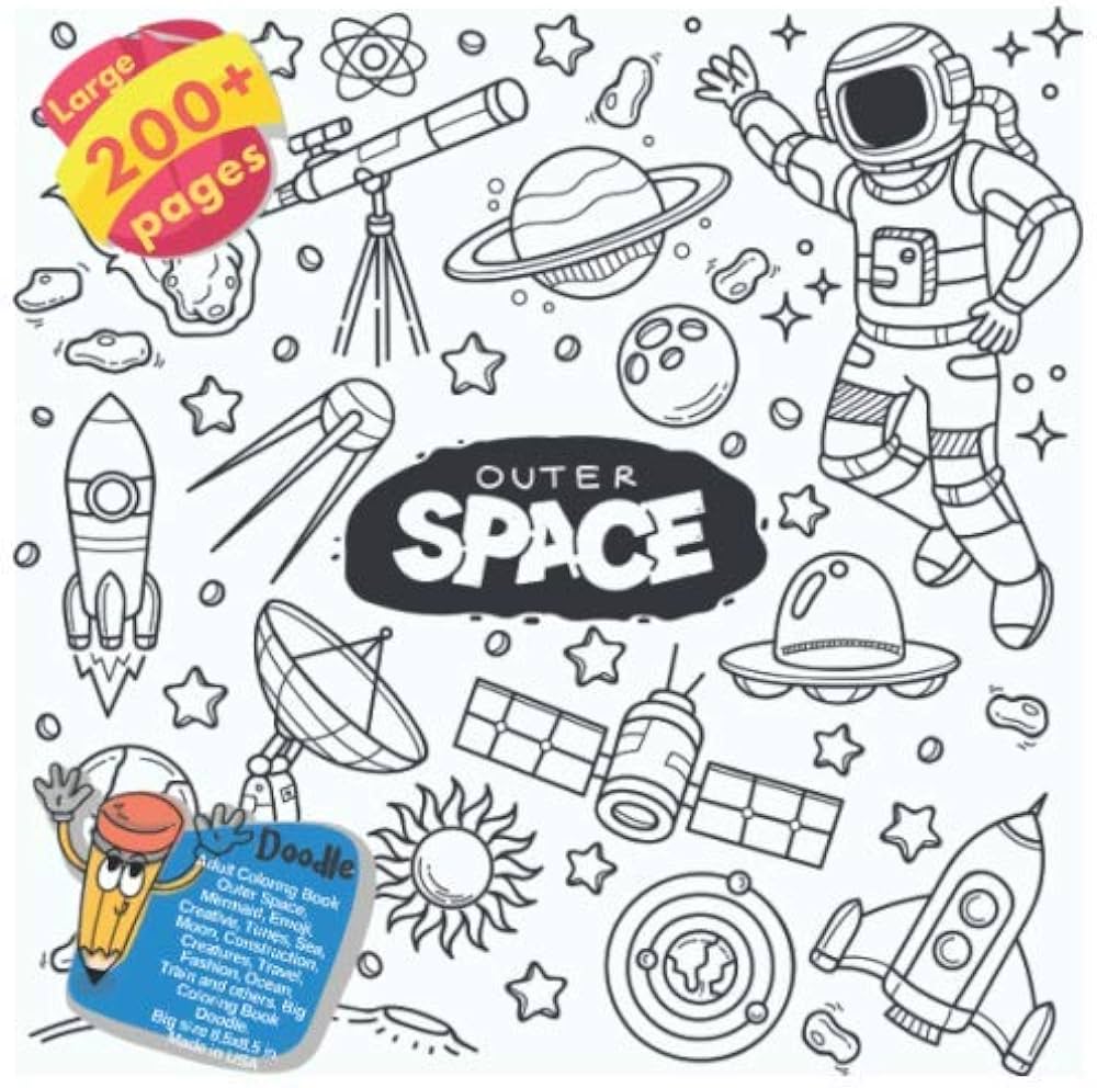 Adult coloring book outer space mermaid emoji creative tunes sea moon construction creatures travel fashion ocean train and others large book doodle outer space and others coloring duncan amaya