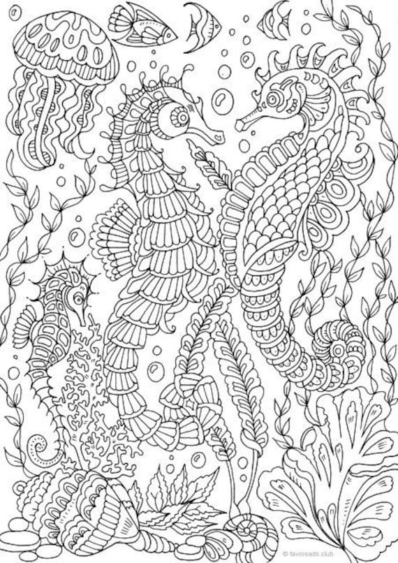 Sea horses printable adult coloring page from favoreads coloring book pages for adults and kids coloring sheets coloring designs