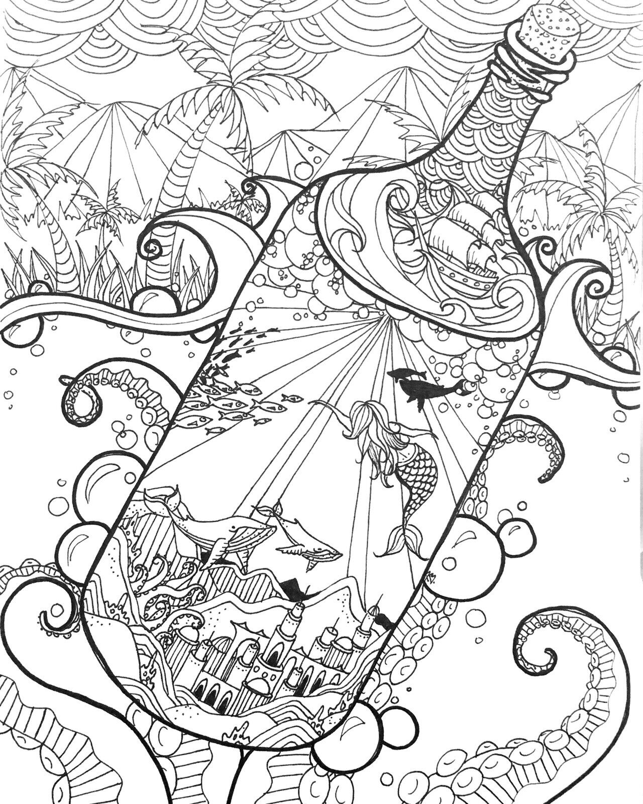 Adult coloring book ocean mermaid whale beach themed coloring gone overboard