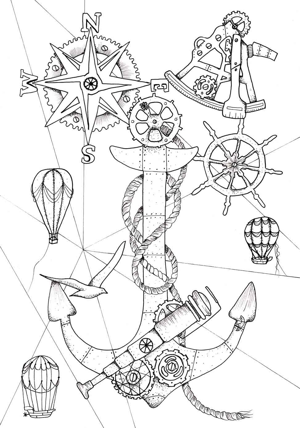 Steampunk ocean a nautical adult coloring book device