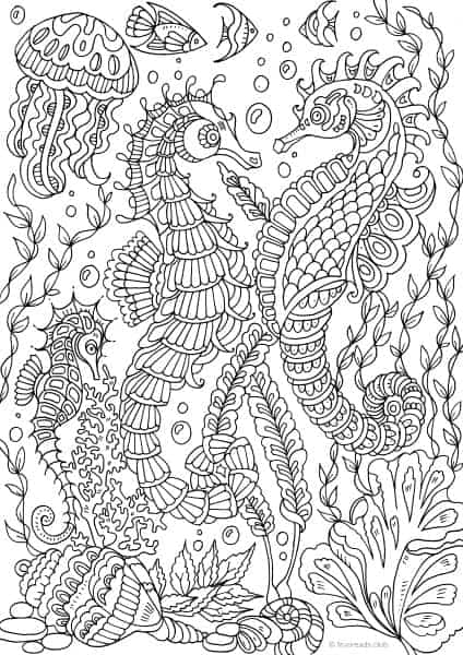 Ocean life â sea horses â favoreads coloring club