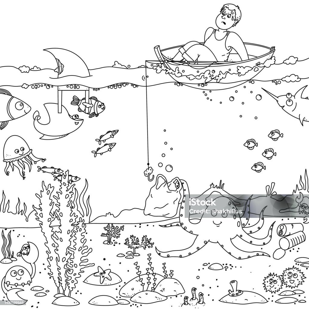 Sea life coloring page stock illustration