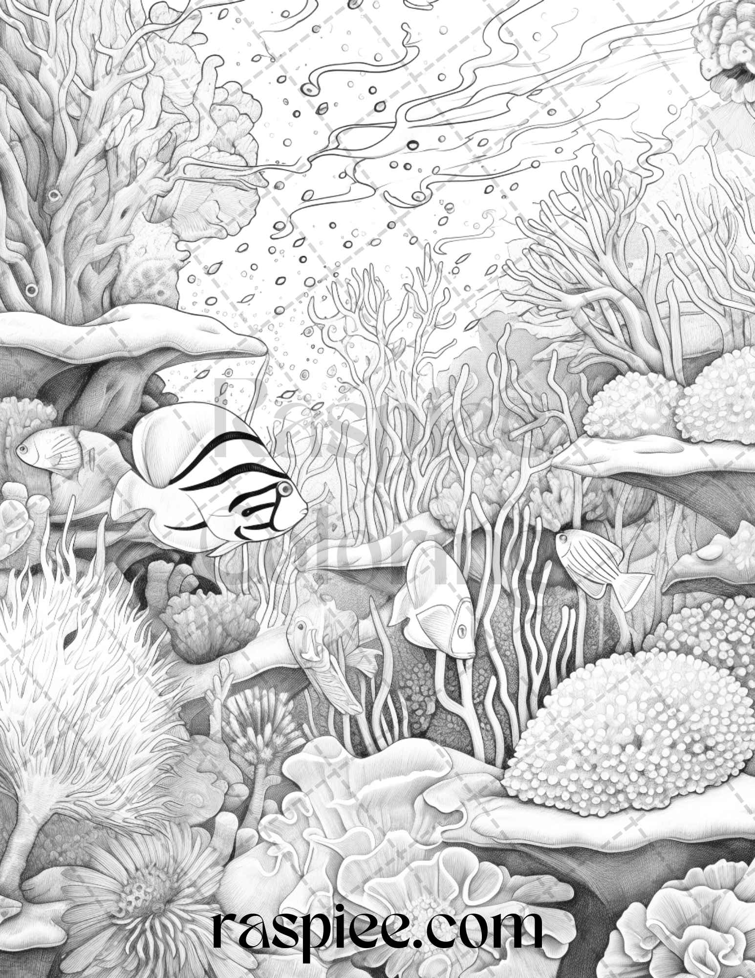 Ocean life grayscale coloring pages printable for adults relaxation an â coloring