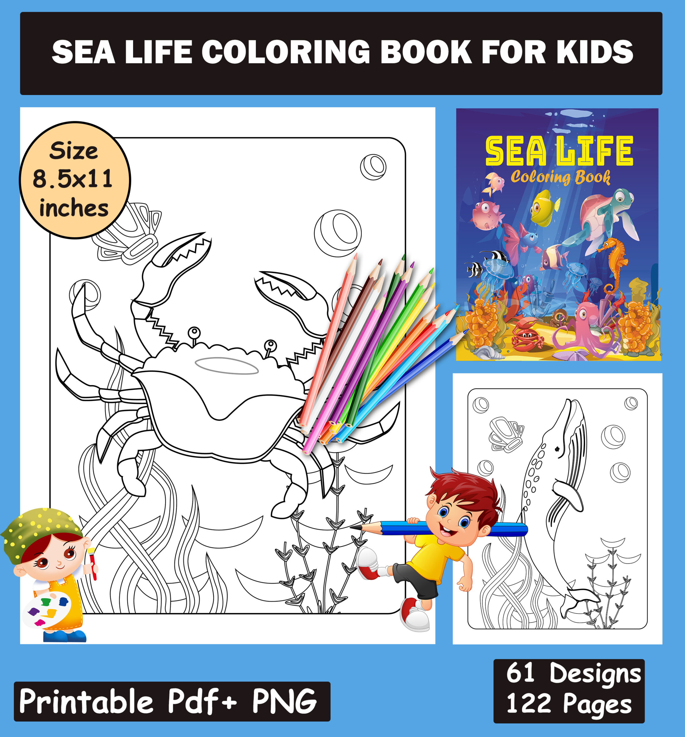 Printabl sea life coloring book for kids