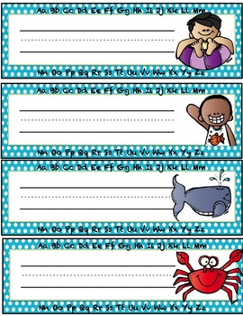 Ocean beach themed name tags editable by sarah justice tpt