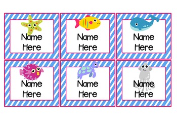 Ocean theme editable name tags by the primary assistant tpt