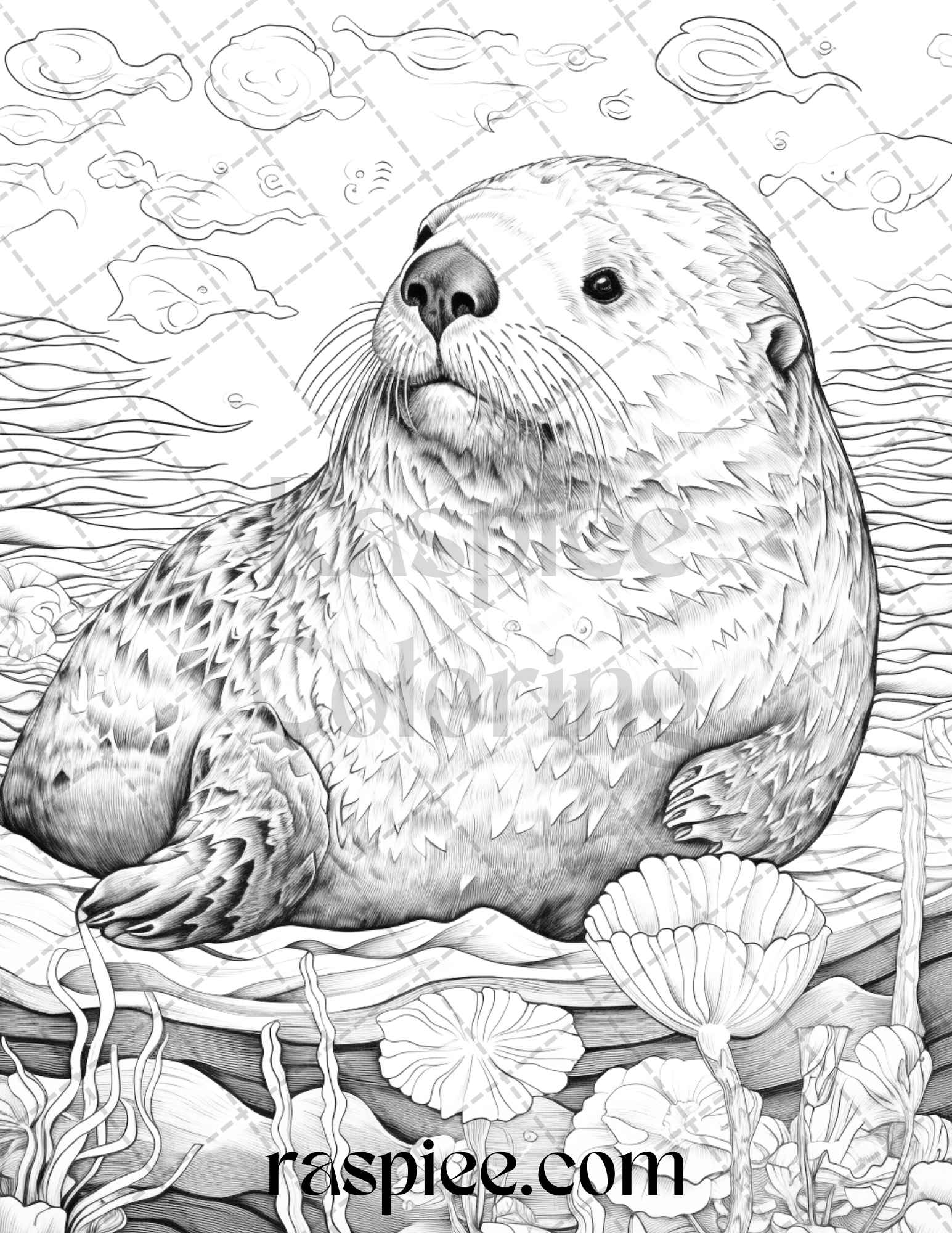 Ocean life grayscale coloring pages printable for adults relaxation an â coloring