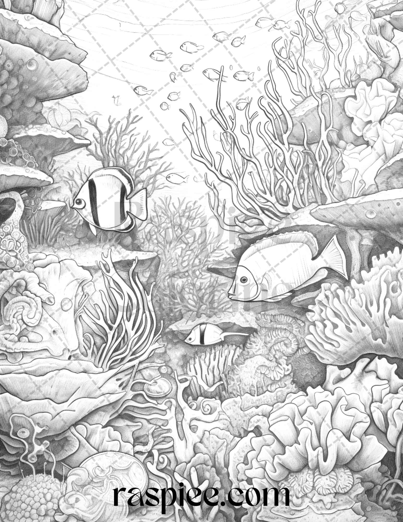 Ocean life grayscale coloring pages printable for adults relaxation an â coloring