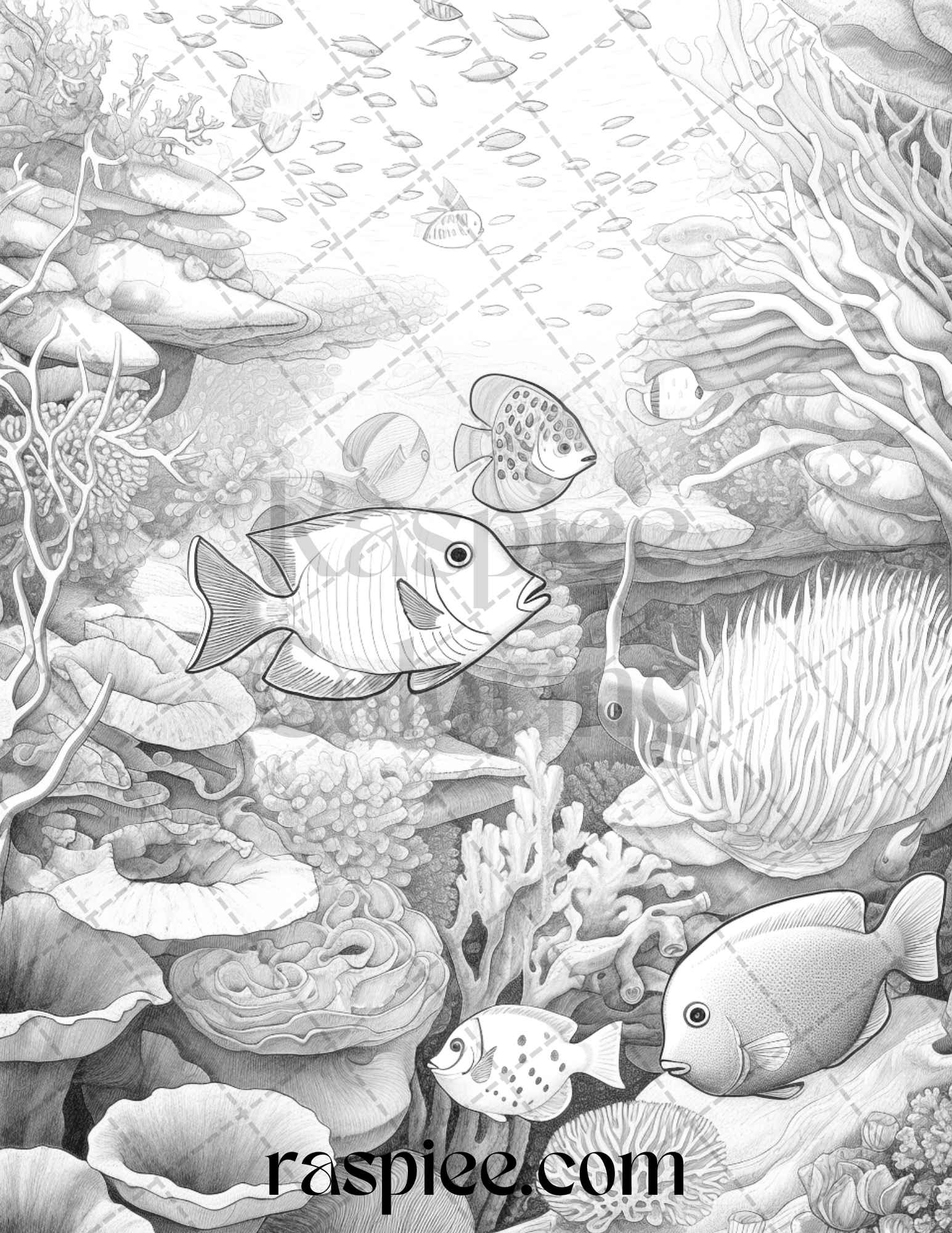 Ocean life grayscale coloring pages printable for adults relaxation an â coloring