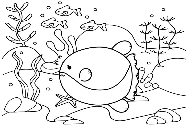 Kawaii ocean sunfish coloring page