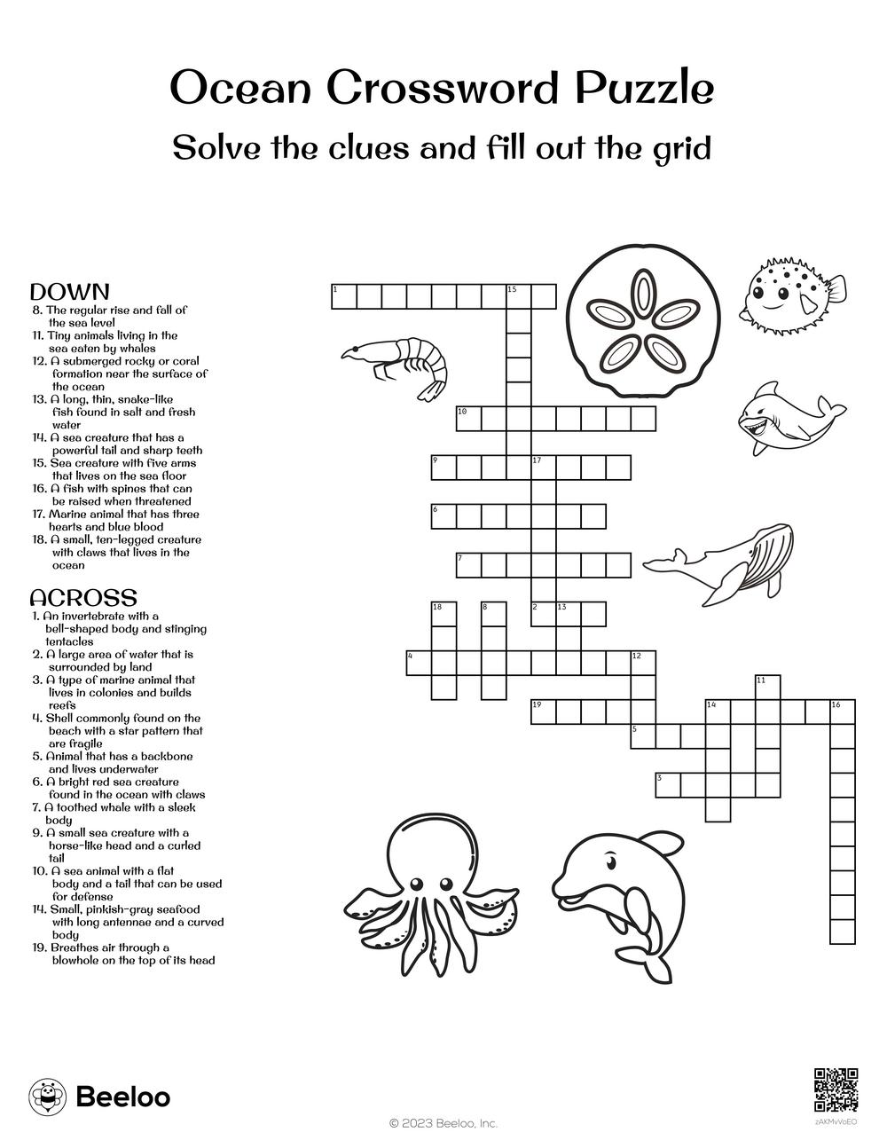 Ocean crossword puzzle â printable crafts and activities for kids