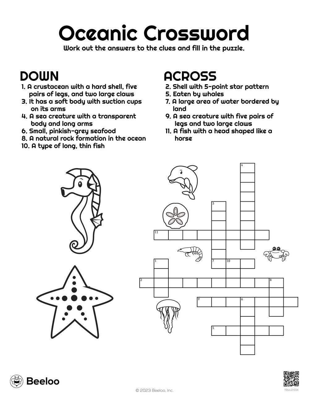 Oceanic crossword â printable crafts and activities for kids