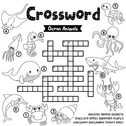 Crossword puzzle ocean animals coloring version stock illustration