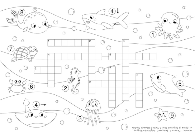 Premium vector sea and ocean animals crossword