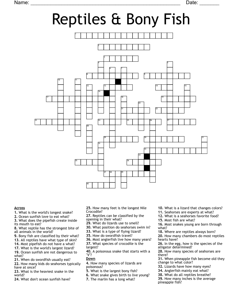 Reptiles bony fish crossword