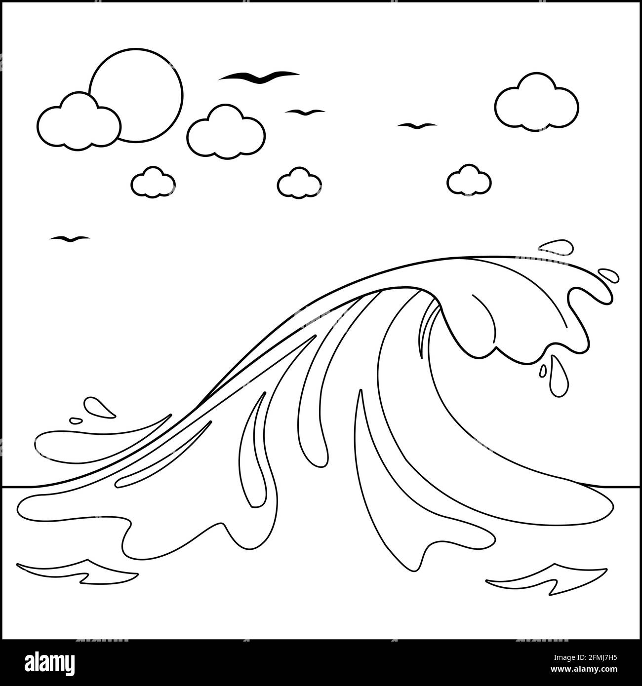 Wave in the ocean vector black and white coloring page stock vector image art