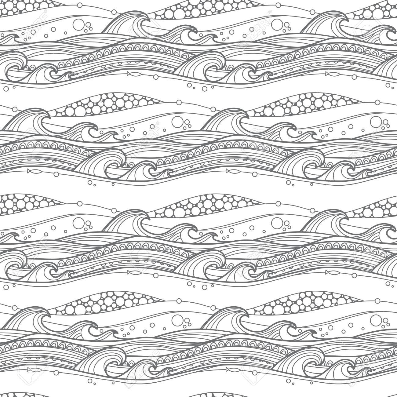 Sea waves seamless pattern for coloring pages backgrounds fabric page fill and more royalty free svg cliparts vectors and stock illustration image