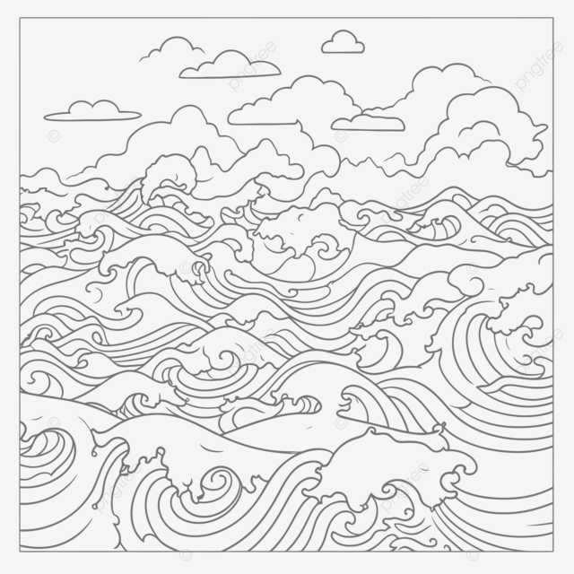 Coloring page of the ocean outline sketch drawing vector ocean drawing wing drawing ring drawing png and vector with transparent background for free download
