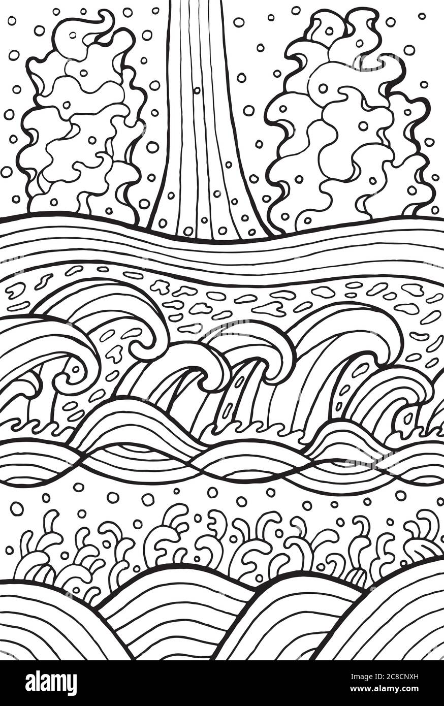 Sea and river waves doodle artwork for coloring pages vector i stock vector image art