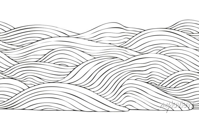Ocean waves horizontal seamless pattern coloring book page for wall mural â murals wallpaper vector texture