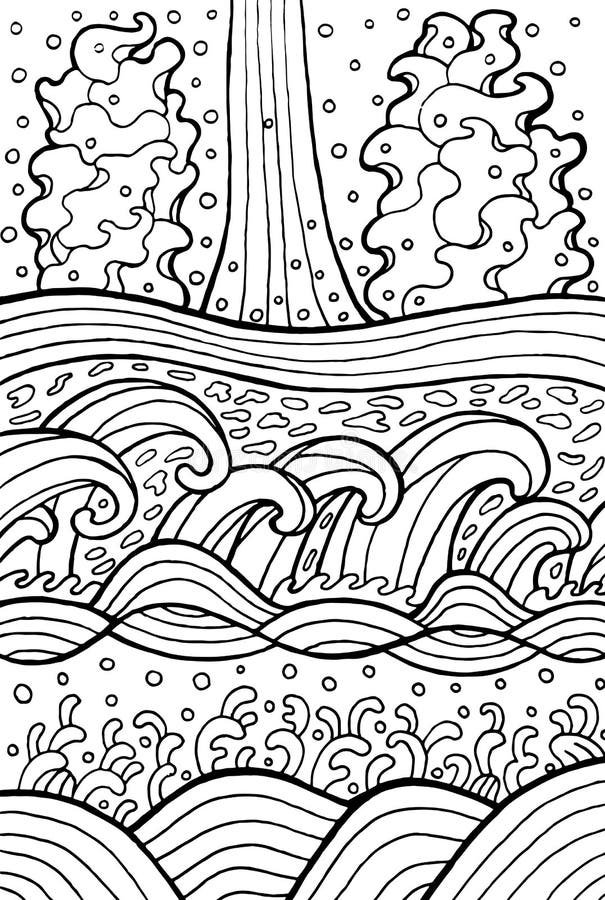 Sea and river waves doodle artwork for coloring pages stock vector