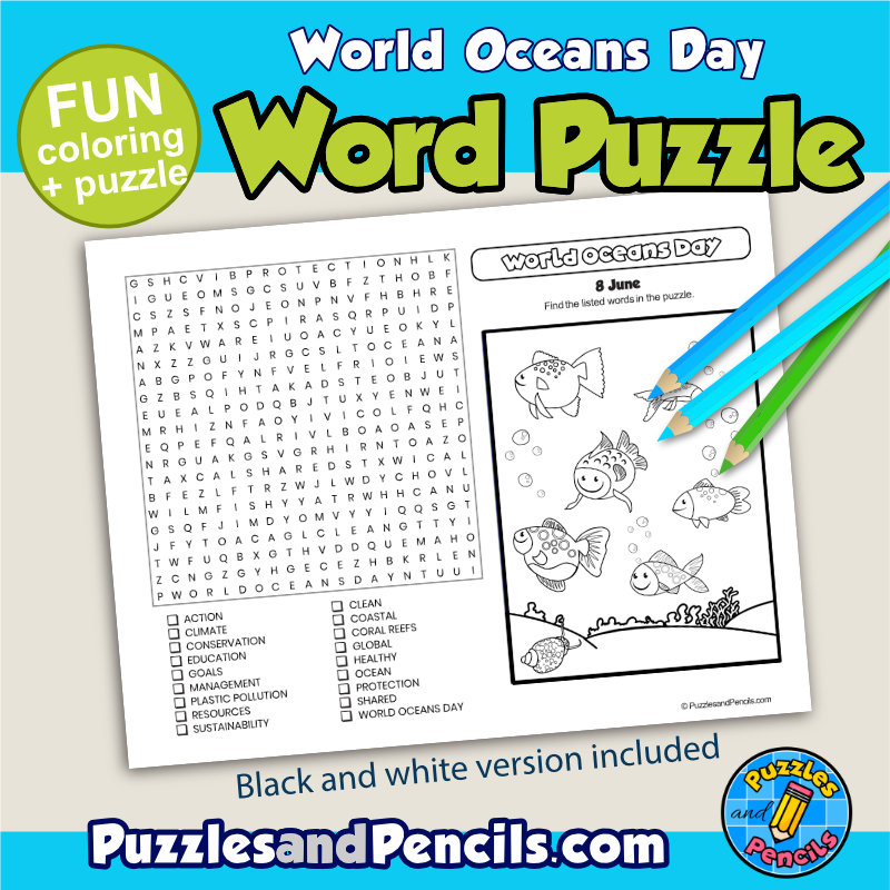 World oceans day word search puzzle activity page and coloring june wordsearch made by teachers