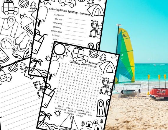 Summer fun printable page bundle coloring word search activity sheets coloring sheets coloring pages puzzles word searches