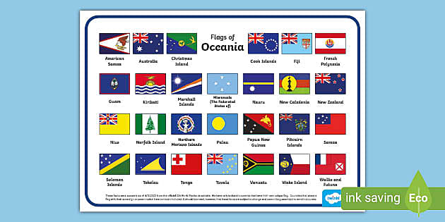 Flags of oceania names and pictures word mat teacher