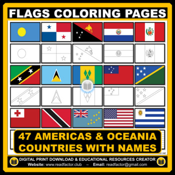 Flags coloring pages of americas oceania countries with names tpt