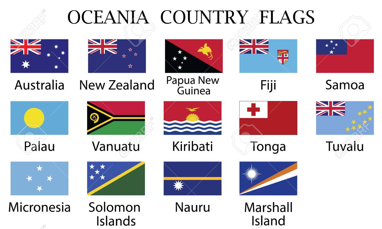 Oceania countries flags drawing by illustrationfourteen oceania countries flags with names