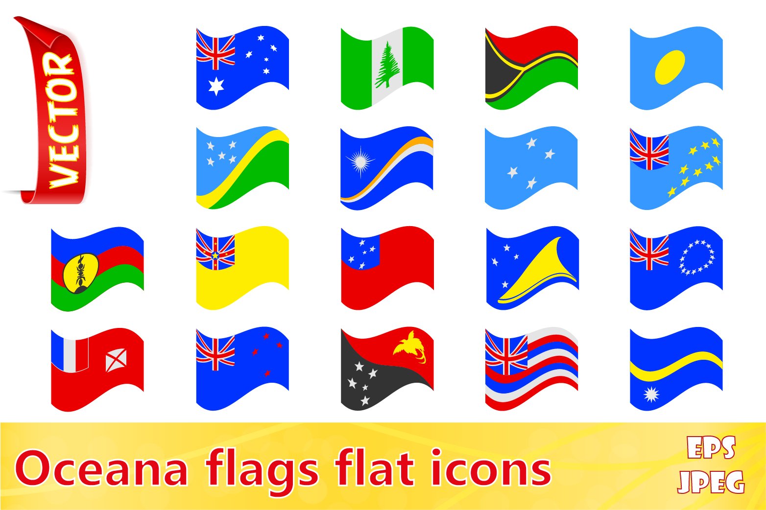 Flags of oceania countries flat icons vector illustration