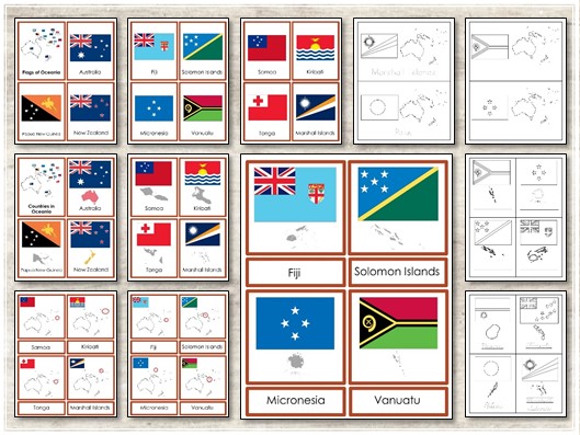 Flags of oceania countries part cards blackline masters