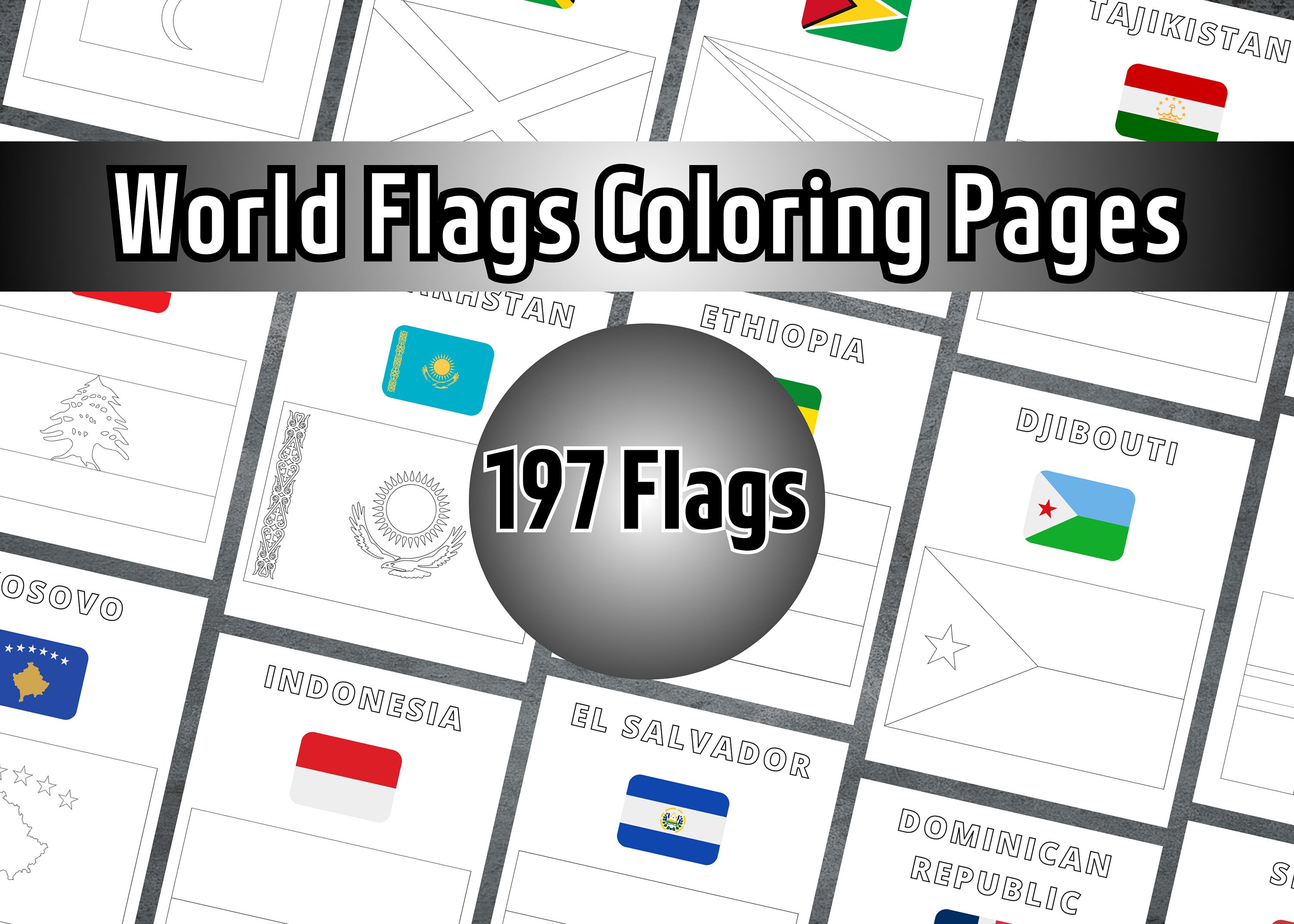 Flags world coloring pages