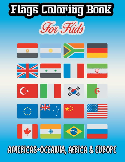 Flags coloring book for kids americasoceania africa europe