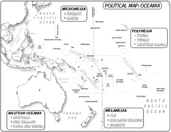 Map bundle oceania labeled unlabeled word bank quiz coloring