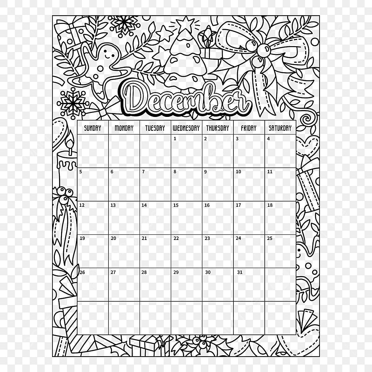 December calendar white transparent simple december coloring card calendar calendar clipart coloring card calendar png image for free download