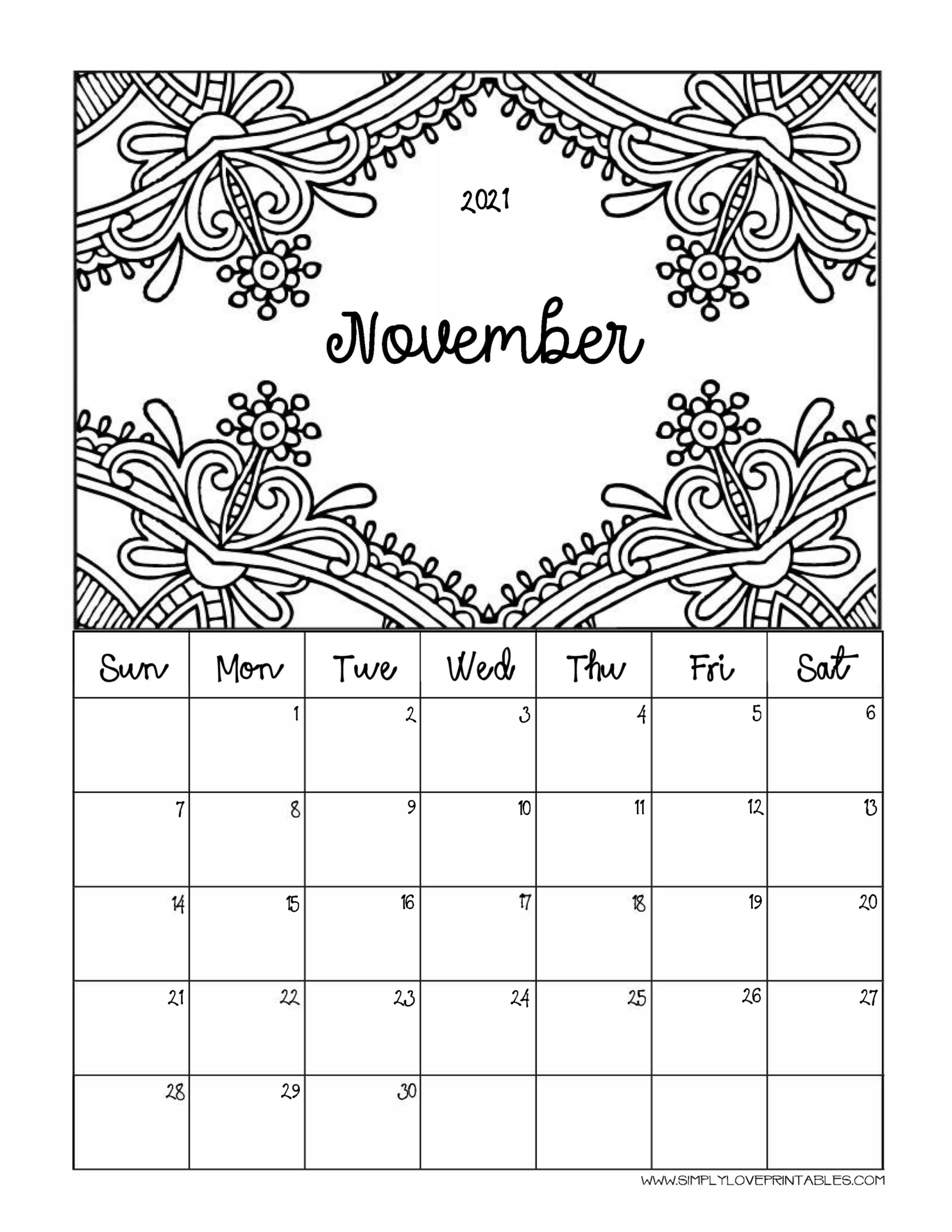 Free printable coloring calendar