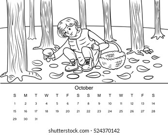 November calendar coloring book image black stock illustration