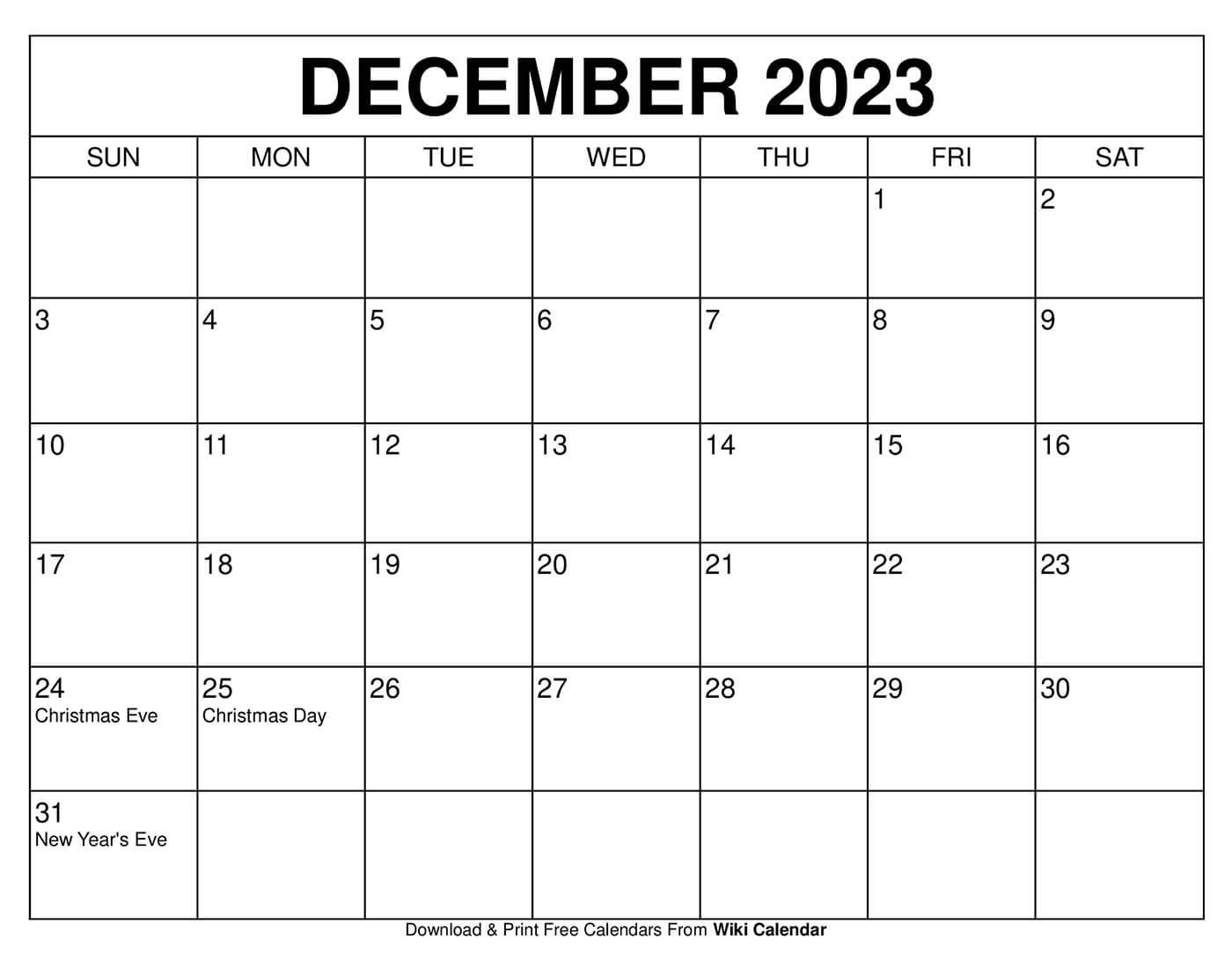 Printable december calendar templates with holidays