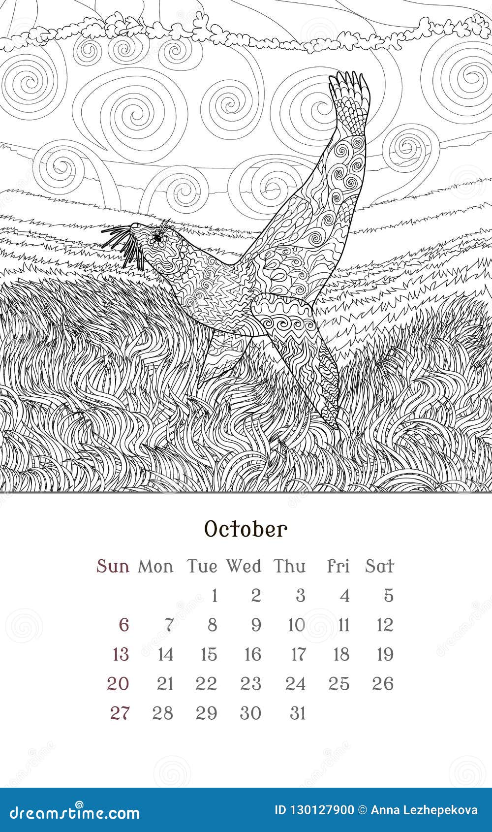 October coloring calendar stock illustrations â october coloring calendar stock illustrations vectors clipart